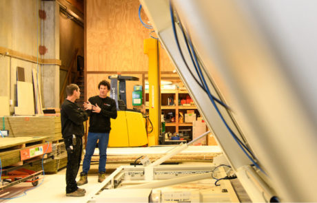 Duane and Ingo confer amongst the Frank House state-of-the-art German Weinmann Homag machinery